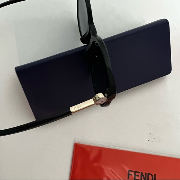 Authentic Fendi 56mm Round Sunglasses - Black W/ Grey Blue Shades - New W/ Case